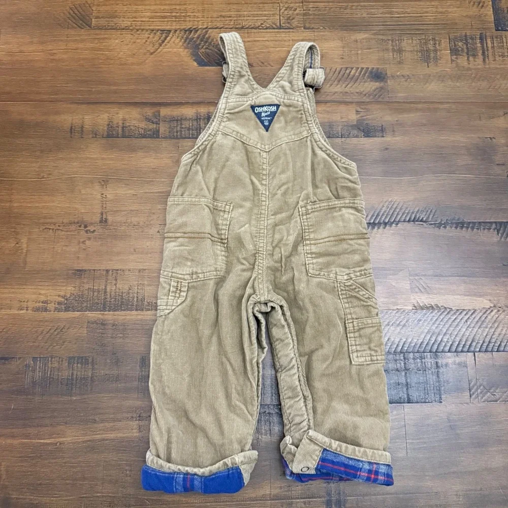 OshKosh Corduroy Overalls Plaid Flannel Lined Cuffed Bottoms Adjust. Straps 18M‎